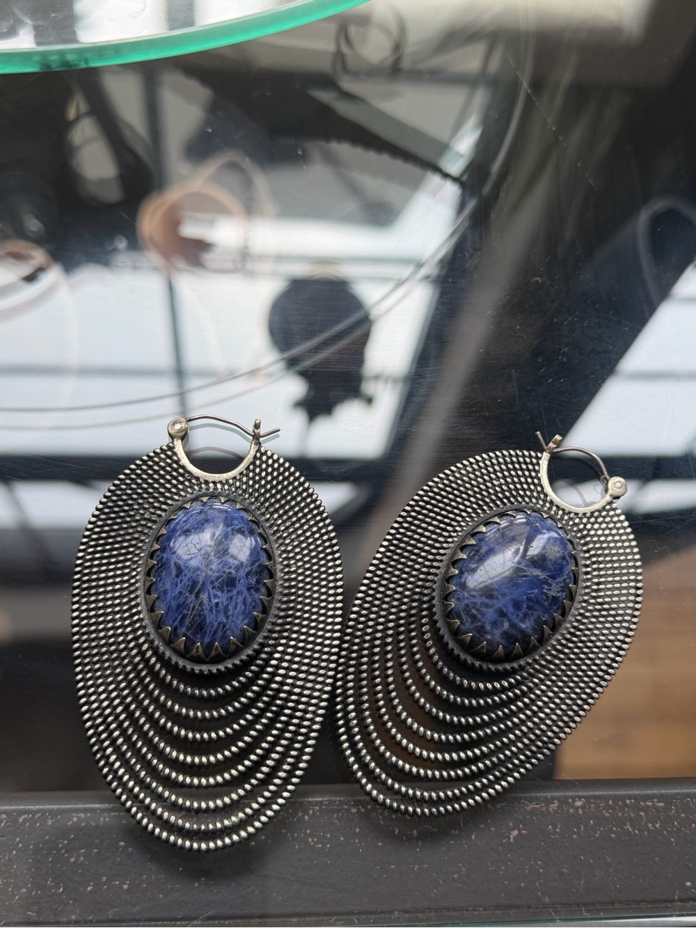 Silver Tawapa Epaulette earrings with Sodalite natural stone